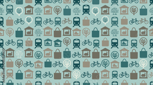 Icons symbolizing responsible travel and eco-friendly transportation options