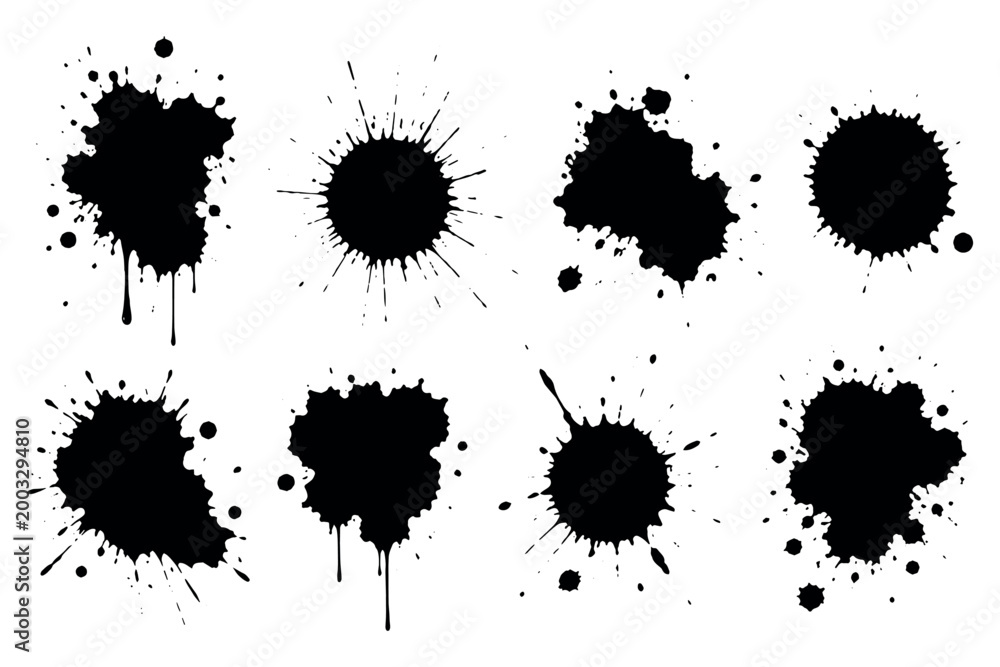 Fototapeta premium Black ink blot splatter set grunge vector