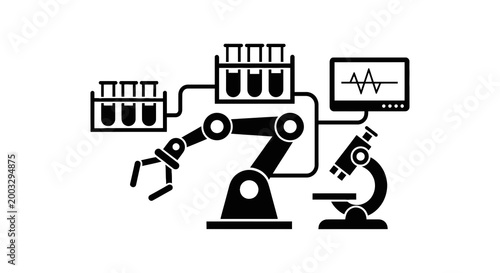 Industrial robotic arm with microscope.