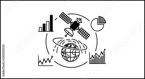 Satellite orbiting the Earth with graphs.
