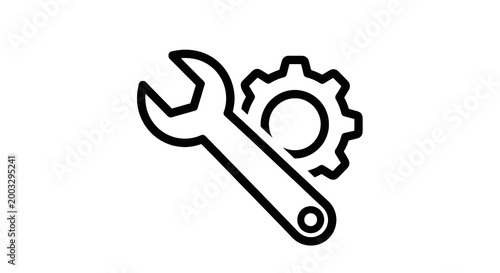 Wrench and gear icon symbol tool.