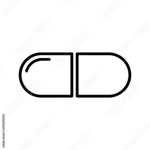 Simple linear icon of a medical capsule pill for pharmaceutical and healthcare related designs