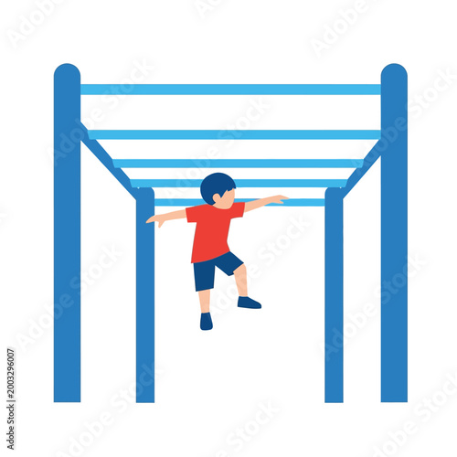 Child traversing monkey bars vector