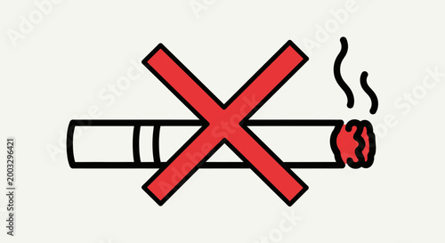 Clear no smoking sign featuring a lit cigarette with a red prohibition cross, communicating health warning on a bright studio background.
