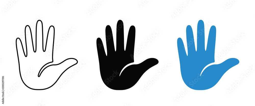 Fototapeta premium A set of three hand icons in different colors