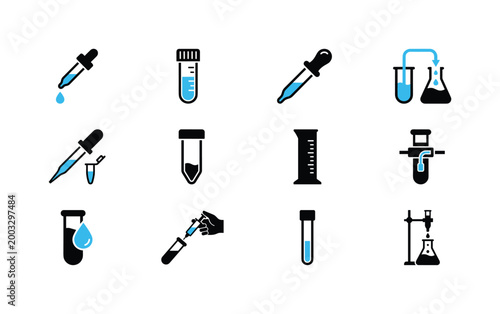Collection of laboratory equipment icons for scientific research and experiments
