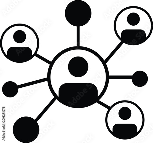 Social network icon representing team connection concept, user communication structure symbol in modern minimal style for business collaboration and digital UI design