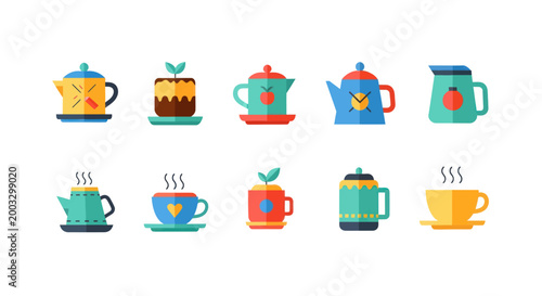 Colorful teapots and cups vector illustration