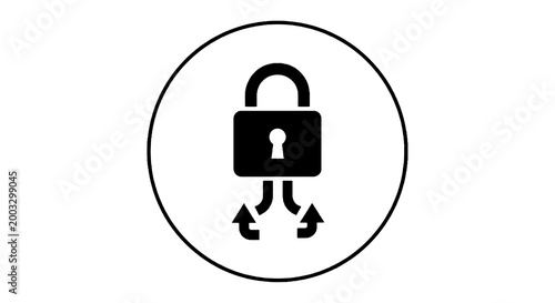 Black padlock with broken chains security.