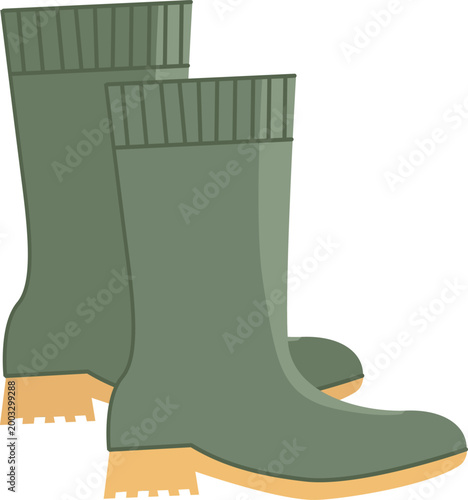 Green Rubber Boots Vector Illustration – Gardening Footwear for Garden Work, Farm and Spring Outdoor Activities