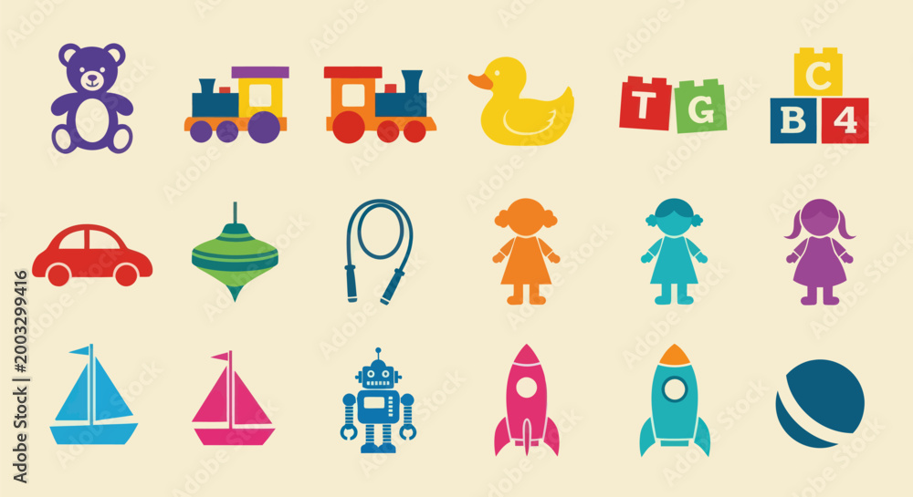 Fototapeta premium Colorful toy collection illustration