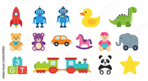 Colorful toy collection on white background