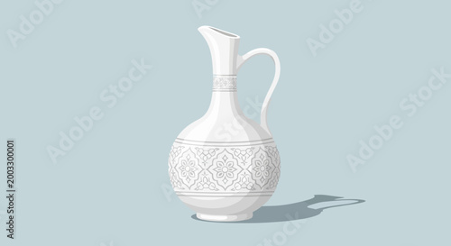 Elegant white ceramic vase with intricate patterns on light background