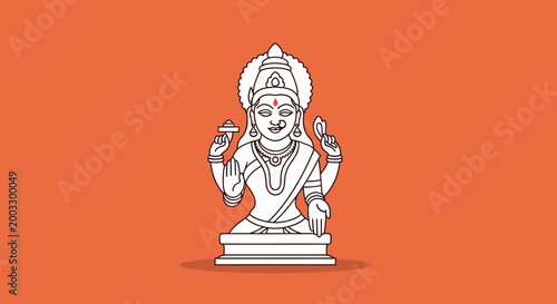 Illustration of Hindu Goddess Lakshmi on Orange Background