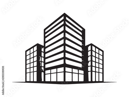 Modern Office Building Silhouette Vector Illustration - Corporate Real Estate and Architecture Icon