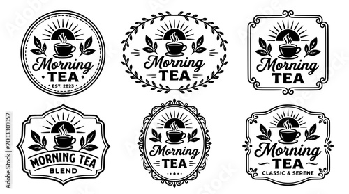 Collection of vintage morning tea logo vector design elements