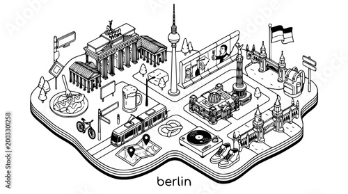 Iconic berlin landmarks depicted in a minimalist isometric vector illustration
