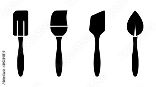 Set of black kitchen silicone spatulas vector graphic design