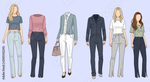 Fashion Illustration of Women Casual Clothing Collection and Outfit Ideas