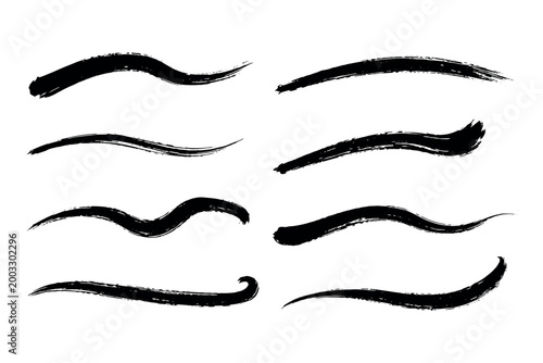 Canvastavla Curved black ink brush strokes set grunge vector
