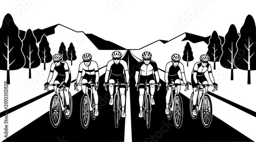 Professional cyclists riding road bikes in a competitive race event