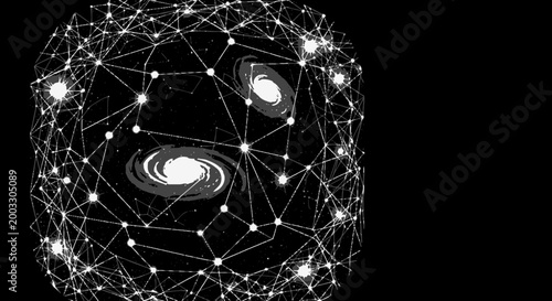 Galaxies Connected by Lines and Dots.