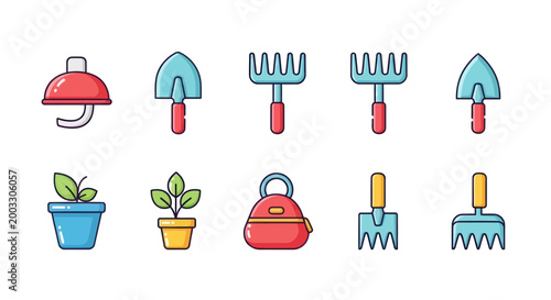 Garden tools and plants illustration