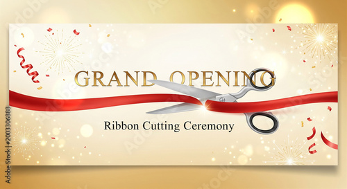 Grand opening ribbon cutting ceremony with scissors and red ribbon ceremony scissors celebration business commerce occasion tradition