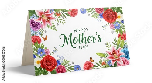 Elegant Mother's Day greeting card design with floral ornaments and gold accents.