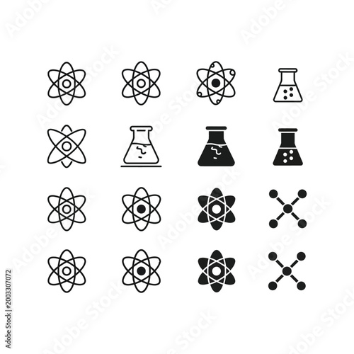 Tableau sur toile Scientific icons set of atoms and lab equipment