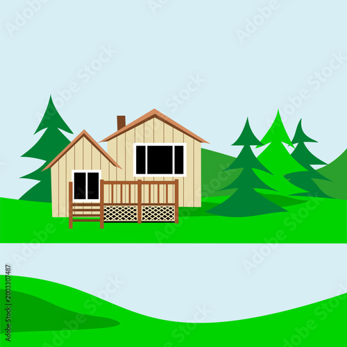 Cottage on the lake with wooden deck