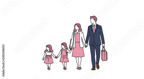 Family illustration of parents and children walking together holding hands
