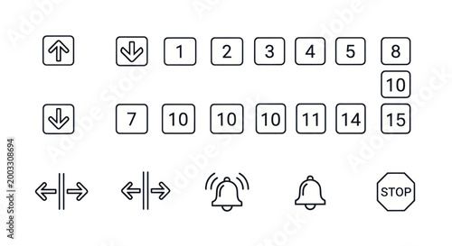Elevator Button Icons and Lift Control Panel Symbols Set
