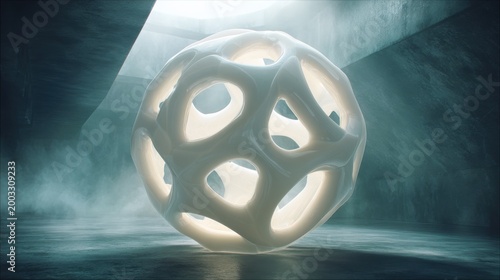 An illuminated, abstract, and organically shaped sphere glowing with internal light