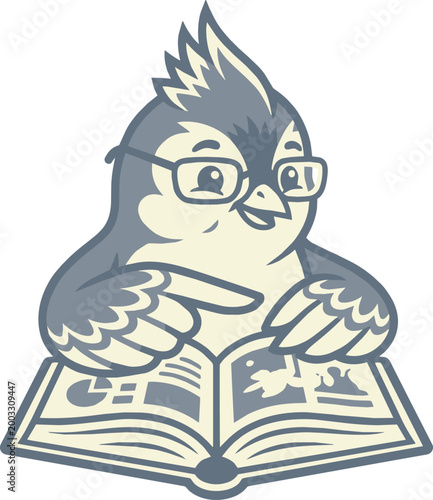 Tufted titmouse teacher mascot character in flat vector art