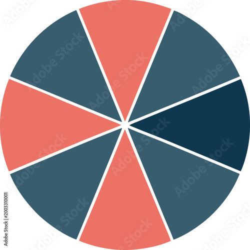 Eight equal segments pie chart presenting balanced distribution or voting results for a clear statistical overview