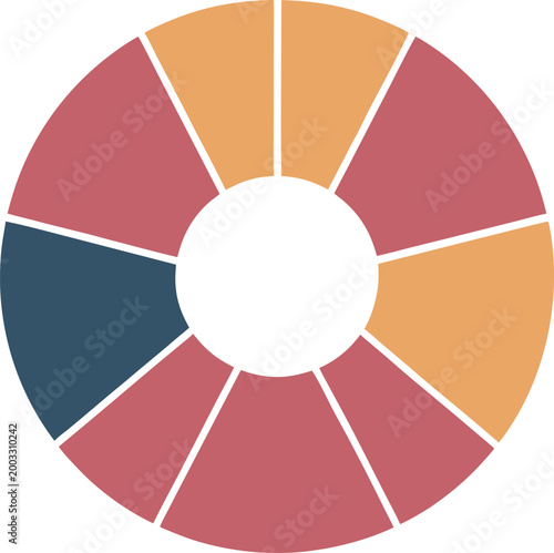 Colorful data presentation donut chart showing various statistical information and segmented proportions for modern business analysis