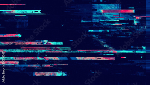 Cuadro en lienzo Futuristic digital anomaly with vibrant horizontal data streams and distorted pixel noise background