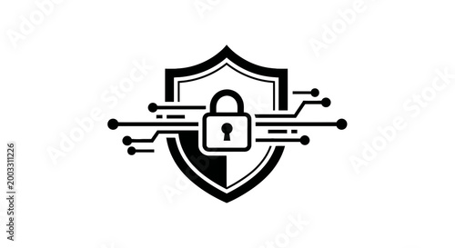 Fotografie Padlock on shield with circuit lines.