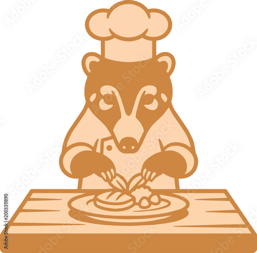 Chef badger prepares gourmet meal mascot
