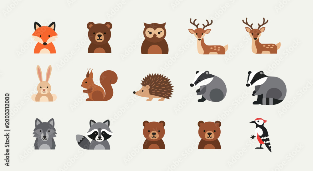 Fototapeta premium Forest animal illustrations set