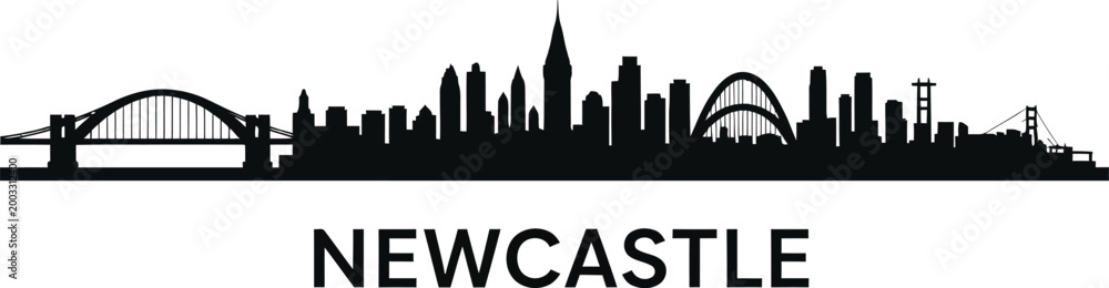 Fototapeta premium Newcastle skyline silhouette against white background high quality