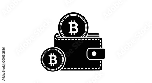 Black wallet with Bitcoin coins.