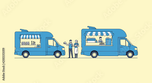 Food Truck Illustration with Mobile Coffee Van and Street Food Service
