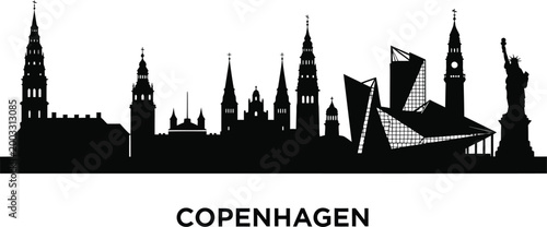 Copenhagen skyline silhouette against a white background