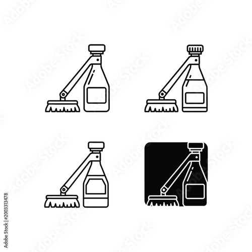 Cleaning spray bottle with brush set icons