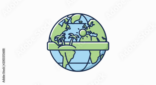 Illustration of a globe with a green bar across it, set against a plain white background with a simple line art style.