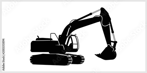 Silhouette Of An Excavator On A White Background