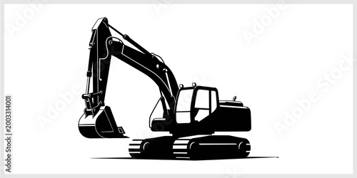 Black Excavator Silhouette on White Background