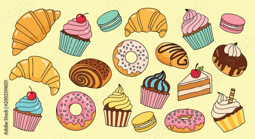Fotografie A colorful illustration of various sweet baked goods